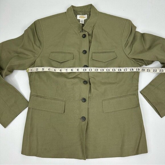 Talbots Women's Green‎ Silk Linen Mandarin Collar Button Up Luxury Blazer 10/C39 - Picture 13 of 14